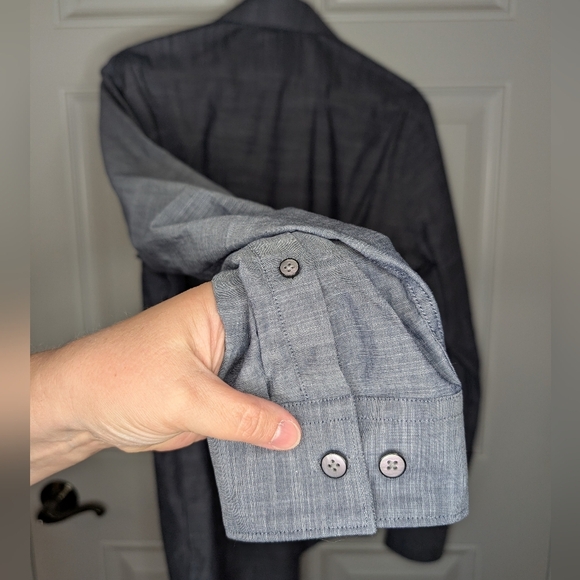 Express Button Down Shirt Men's Large Fitted Gray Blue Long Sleeve Cotton NWT - Picture 4 of 7